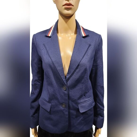 Andrè Badi women's classic navy blue two - button cotton career blazer Size XXS